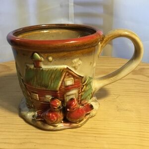 Glazed Stoneware Pottery Christmas Cardinals 3D Coffee Mug